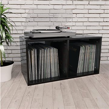 Úložný box na LP desky černý vysoký lesk 71x34x36cm dřevotříska (800124)