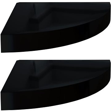 Shumee plovoucí rohové 2 ks černé vysoký lesk 25×25×3,8 cm MDF, 323890 (323890)