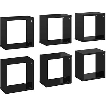 Shumee Nástěnné kostky 6 ks černé s vysokým leskem 26×15×26 cm, 807048 (807048)