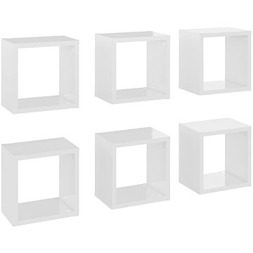 Shumee Nástěnné krychlové 6 ks bílé vysoký lesk 22×15×22 cm, 807072 (807072)