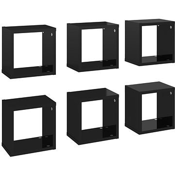 Shumee Nástěnné kostky 6 ks černé s vysokým leskem 22×15×22 cm, 807075 (807075)