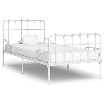 Rám postele s laťkovým roštem bílý kov 100x200 cm (284602)