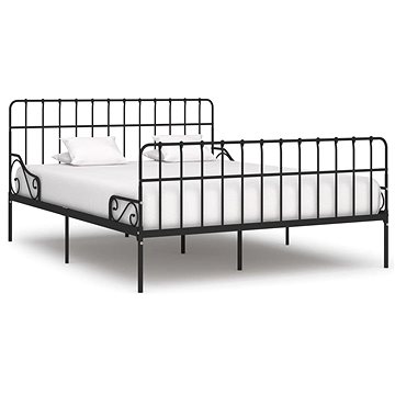 Rám postele s laťkovým roštem černý kov 200x200 cm (284614)