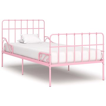 Rám postele s laťkovým roštem růžový kov 100x200 cm (284623)