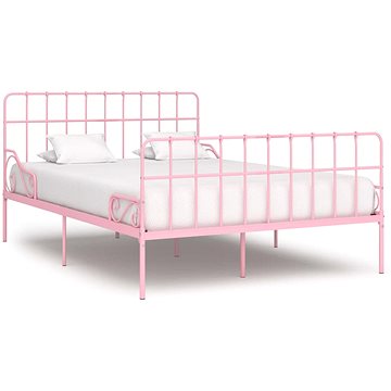 Rám postele s laťkovým roštem růžový kov 160x200 cm (284626)