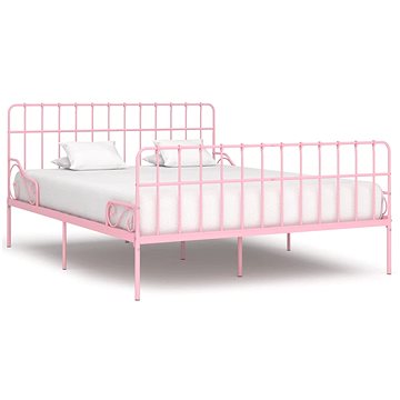 Rám postele s laťkovým roštem růžový kov 200x200 cm (284628)