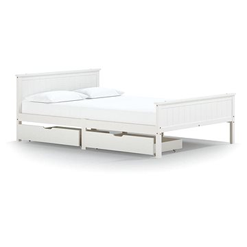 Rám postele se 2 zásuvkami bílý masivní borovice 140 × 200 cm, 3060511 (3060511)