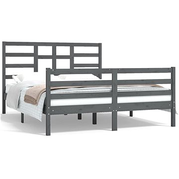 Rám postele šedý masivní dřevo 150 × 200 cm King Size, 3105867 (3105867)