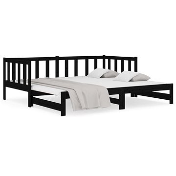 Výsuvná postel černá 2× (80 × 200) cm masivní borovice, 814708 (814708)