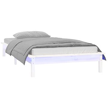 Rám postele s LED světlem bílý 90 × 200 cm masivní dřevo, 820592 (820592)
