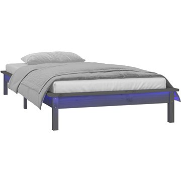 Rám postele s LED světlem šedý 100 × 200 cm masivní dřevo, 820598 (820598)