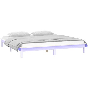 Rám postele s LED světlem bílý 135×190 cm Double masivní dřevo, 820647 (820647)