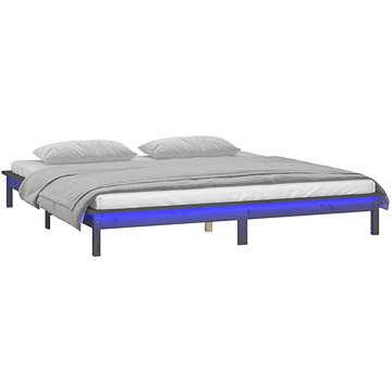 Rám postele s LED světlem šedý 135×190 cm Double masivní dřevo, 820648 (820648)