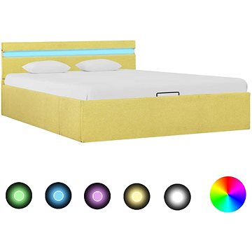 Rám postele s úložným prostorem LED zelený textil 140x200 cm (285621)
