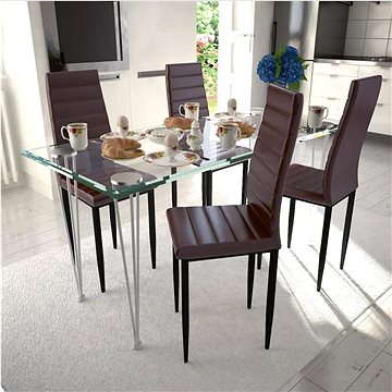 Jídelní set: hnědé židle štíhlé 4 ks a 1 skleněný stůl 271693 (271693)