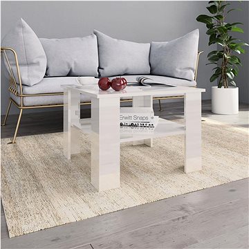 Konferenční stolek bílý vysoký lesk 60x60x42 cm dřevotříska (800213)