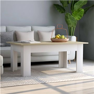 Konferenční stolek bílý a dub sonoma 100x60x42 cm dřevotříska (801184)