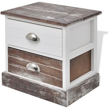 Noční stolek dřevěný hnědý a bílý (242884)