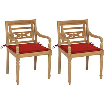 SHUMEE Židle zahradní BATAVIA s červenými poduškami, teak 3062133 (3062133)