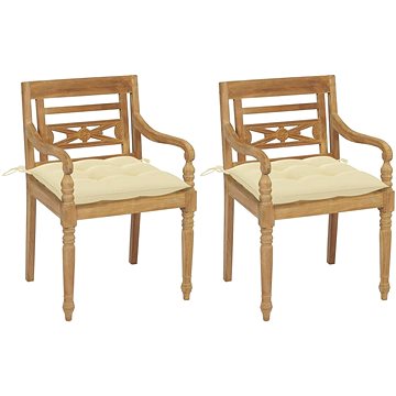 SHUMEE Židle zahradní BATAVIA krémově bílé podušky, teak 3062144 - 2ks v balení (3062144)