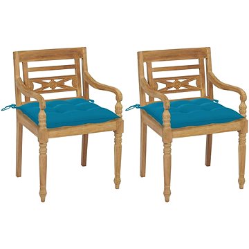 SHUMEE Židle zahradní BATAVIA světle modré podušky, teak 3062146 - 2ks v balení (3062146)