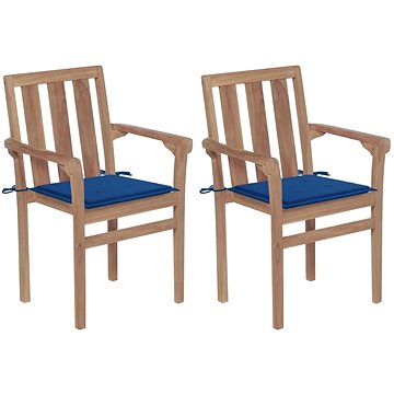 SHUMEE Židle zahradní královsky modré podušky, teak 3062218 - 2ks v balení (3062218)
