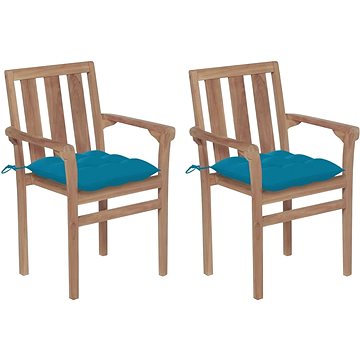 SHUMEE Židle zahradní světle modré podušky, teak 3062227 - 2ks v balení (3062227)