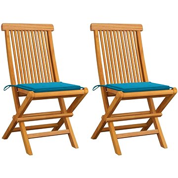 SHUMEE Židle zahradní s modrými poduškami teak 3062464 - 2ks v balení (3062464)
