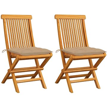 SHUMEE Židle zahradní s béžovými poduškami teak 3062478 - 2ks v balení (3062478)