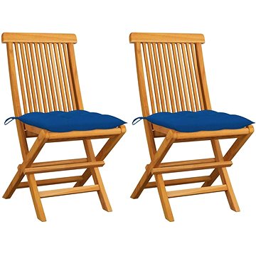 SHUMEE Židle zahradní s modrými poduškami teak 3062485 - 2ks v balení (3062485)