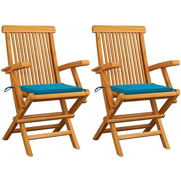 SHUMEE Židle zahradní s modrými poduškami teak 3062491 - 2ks v balení (3062491)