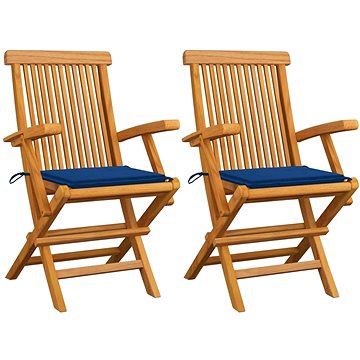 SHUMEE Židle zahradní s královsky modrými poduškami teak 3062497 - 2ks v balení (3062497)