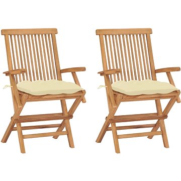 SHUMEE Židle zahradní s krémově bílými poduškami teak 3062504 - 2ks v balení (3062504)