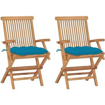 SHUMEE Židle zahradní se světle modrými poduškami teak 3062506 - 2ks v balení (3062506)