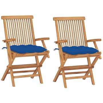 SHUMEE Židle zahradní s modrými poduškami teak 3062512 - 2ks v balení (3062512)