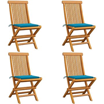 SHUMEE Židle zahradní s modrými poduškami teak 3062572 - 4ks v balení (3062572)