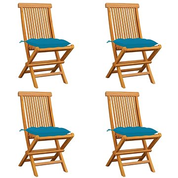 SHUMEE Židle zahradní se světle modrými poduškami teak 3062587 - 4ks v balení (3062587)