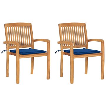 SHUMEE Židle zahradní královsky modré podušky, teak 3063262 - 2ks v balení (3063262)