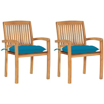 SHUMEE Židle zahradní světle modré podušky, teak 3063271 - 2ks v balení (3063271)