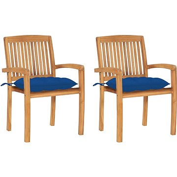 SHUMEE Židle zahradní modré podušky, teak 3063277 - 2ks v balení (3063277)
