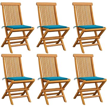 SHUMEE Židle zahradní s modrými poduškami teak 3065594 - 6ks v balení (3065594)