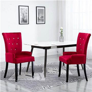 Jídelní židle s područkami červená samet (248465)