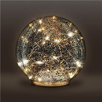 LED skleněná vánoční koule, 20LED, měděná struktura, 3x AAA, IP20 (1V230)