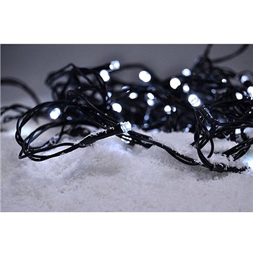 LED venkovní vánoční řetěz, 50 LED, 5m, přívod 3m, 8 funkcí, časovač, IP44, studená bílá (1v110-w)