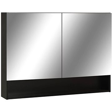 Shumee LED Koupelnová zrcadlová skříňka - černá 80 × 15 × 60 cm, MDF (323605)