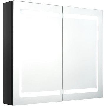 Shumee LED Koupelnová zrcadlová skříňka - lesklá černá, 80 × 12 × 68 cm (326512)