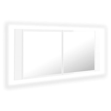 Shumee LED Koupelnová skříňka se zrcadlem - lesklá bílá, 100 × 12 × 45 cm (804985)