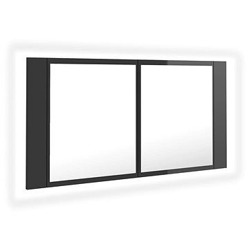 Shumee LED Koupelnová skříňka se zrcadlem - lesklá šedá, 90 × 12 × 45 cm (804979)