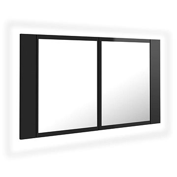 Shumee LED Koupelnová skříňka se zrcadlem - lesklá černá, 80 × 12 × 45 cm (804970)