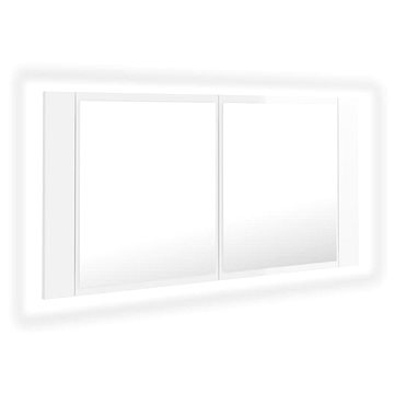Shumee LED Koupelnová skříňka se zrcadlem - lesklá bílá, 90 × 12 × 45 cm (804977)